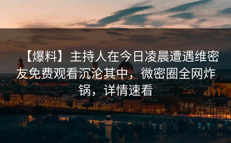 【爆料】主持人在今日凌晨遭遇维密友免费观看沉沦其中，微密圈全网炸锅，详情速看