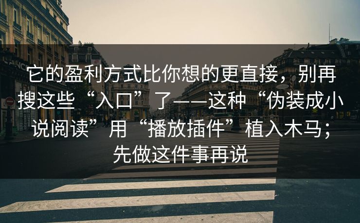 它的盈利方式比你想的更直接，别再搜这些“入口”了——这种“伪装成小说阅读”用“播放插件”植入木马；先做这件事再说